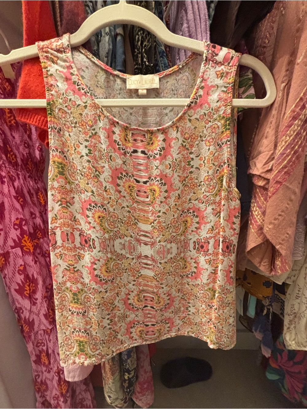 Lucy & Laurel Pink and Green Floral Print Tank